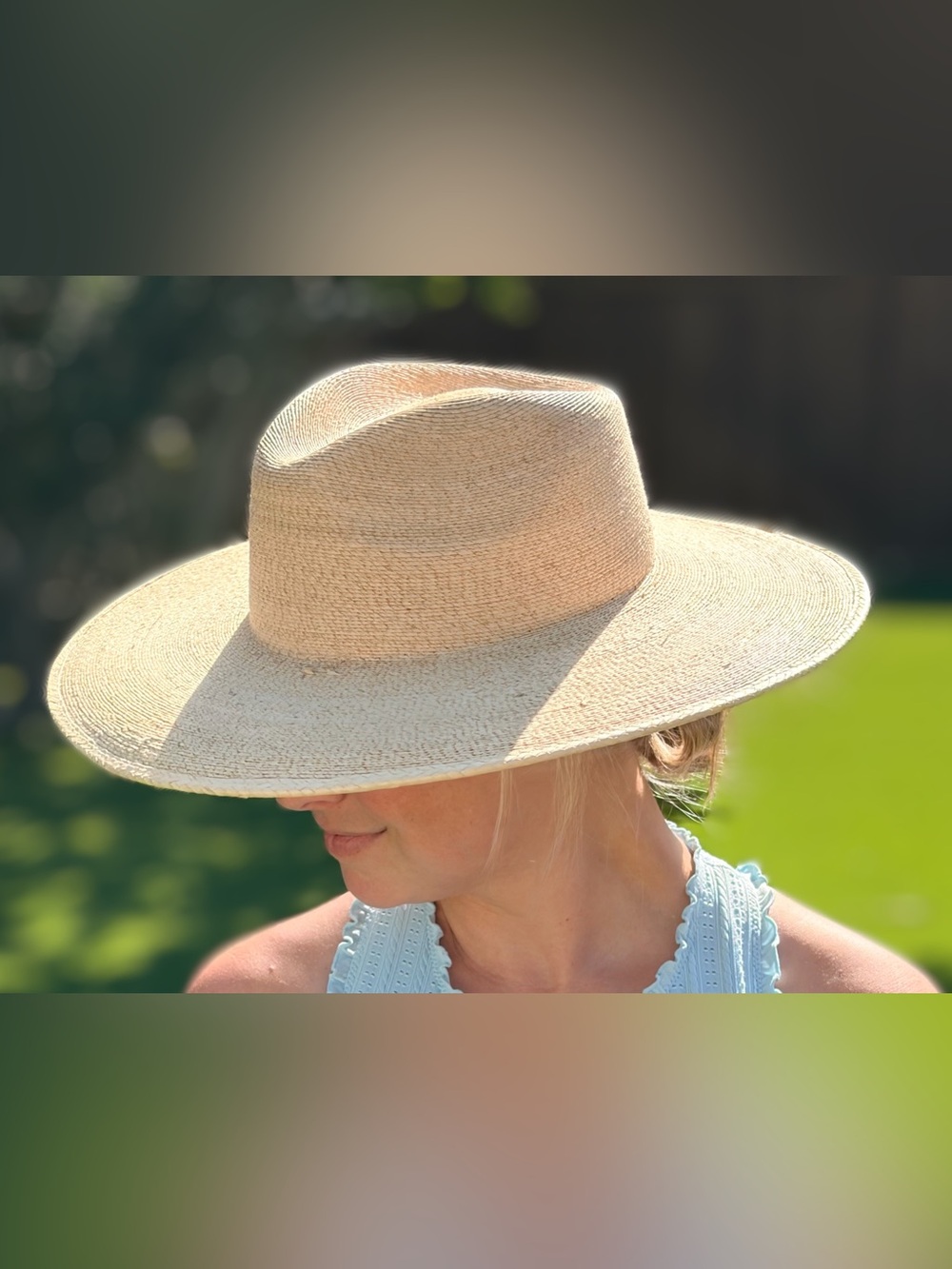 Handwoven Wide-Brim Straw Sun Hat - Natural Tan Haus of Trade Size Large - Picture 12 of 13